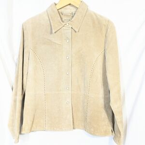 Ruff Hewn Suede Leather Lined Shacket Western Detail Pearl Snap Tan L